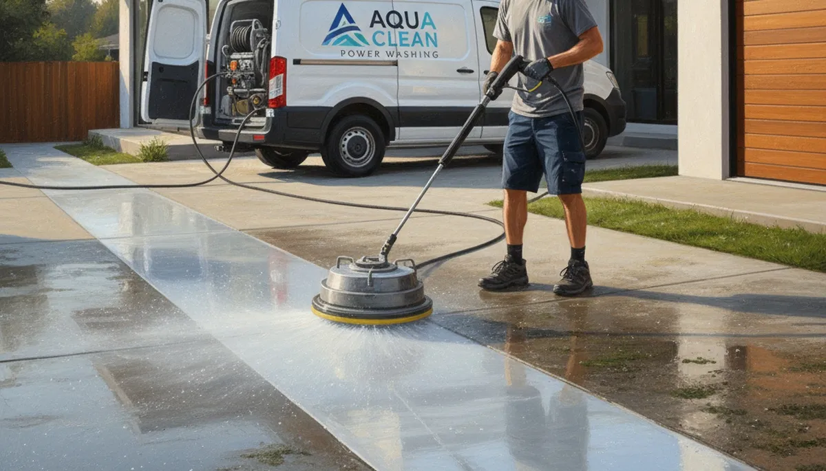 Concrete pressure cleaning service in Redmond, WA removes moss and grime from driveway and walkway surfaces